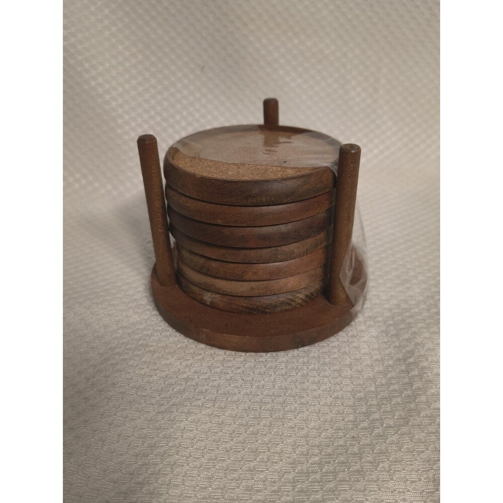 Vintage Woodcrest by Styson Coasters Set of 7 Cork Wood Mid Century Japan Holder
